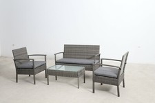 SH&G Heaton 4 Seater Sofa Set | 4 Piece Table, Chairs & Sofa | Grey Rattan