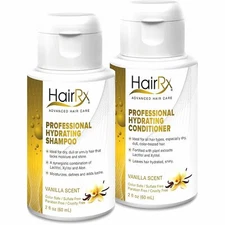 HairRx Professional Hydrating Shampoo & Conditioner Travel Set, Light Lather, Va