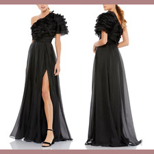 NEW $498 IEENA Mac Duggal [ 6 ] Ruffle Layered One Shoulder Gown in Black #G1321