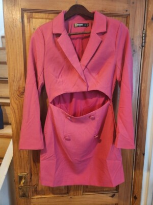 missguided pink blazer dress Missguided Pink Belted Cut Out Back Blazer Dress
