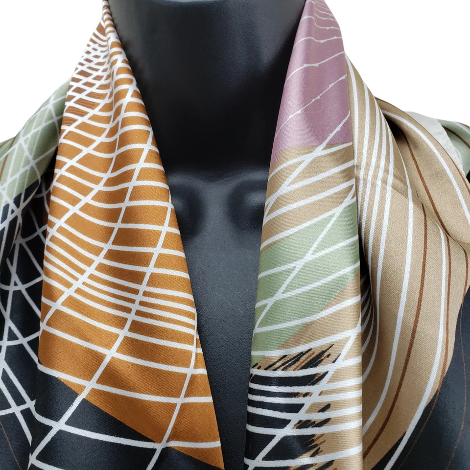 TongShi Bufanda Sensación de Seda Poliéster Verde Geométrico 23/24" Bufanda Cuadrada Foto 3 de 4