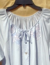 Shadowline Nylon Robe Vtg Long Button Front Sz S Pastel Blue w/ Pockets