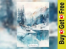 Winter Forest Reflections 5"x7" Print on Matte Paper | Serene Snowy Watercolor
