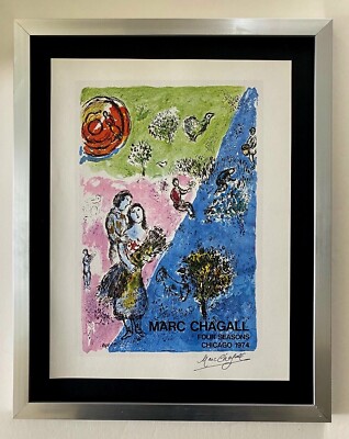 MARC CHAGALL | ORIGINAL VINTAGE 1975 | SIGNED PRINT | MOUNTED IN 11X14 BOARD