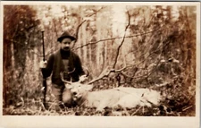 Game Hunting Man with Dead Deer  RPPC Real Photo c1910 Postcard X18