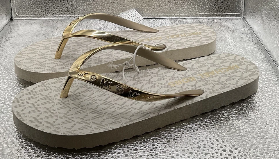 Michael Kors Women's Lilo Logo Wedge Flip Flop Sandals, Vanilla/Gold, Size 9 - Image 3 of 4