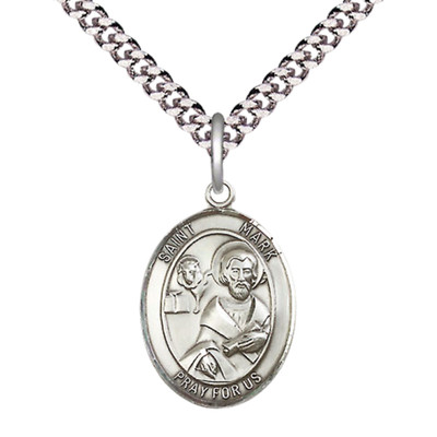 Sterling Silver Saint Mark the Evangelist Medal 24'' Endless Chain Necklace