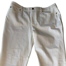 NWOT Escada White Stretch Denim Pants EU42 US10 Gold Button Designer Luxury
