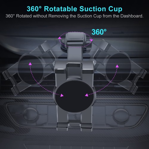 Car Dashboard Tablet Mount Holder, 360° Rotatable Suction Cup with Large Clam... - 第 6/7 張圖片