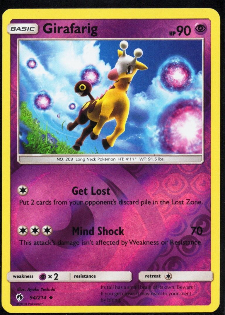 Girafarig 94/214 Uncommon Lost Thunder Pokemon Near Mint