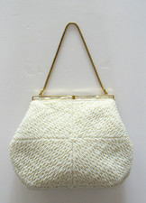 VTG. 50's-60's NEW Hand Made Ivory Beaded Bag in the Crown Colony of Hong Kong