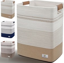 Large Laundry Hamper Basket 85L Cotton Rope Woven Storage Bin Blankets Dirty