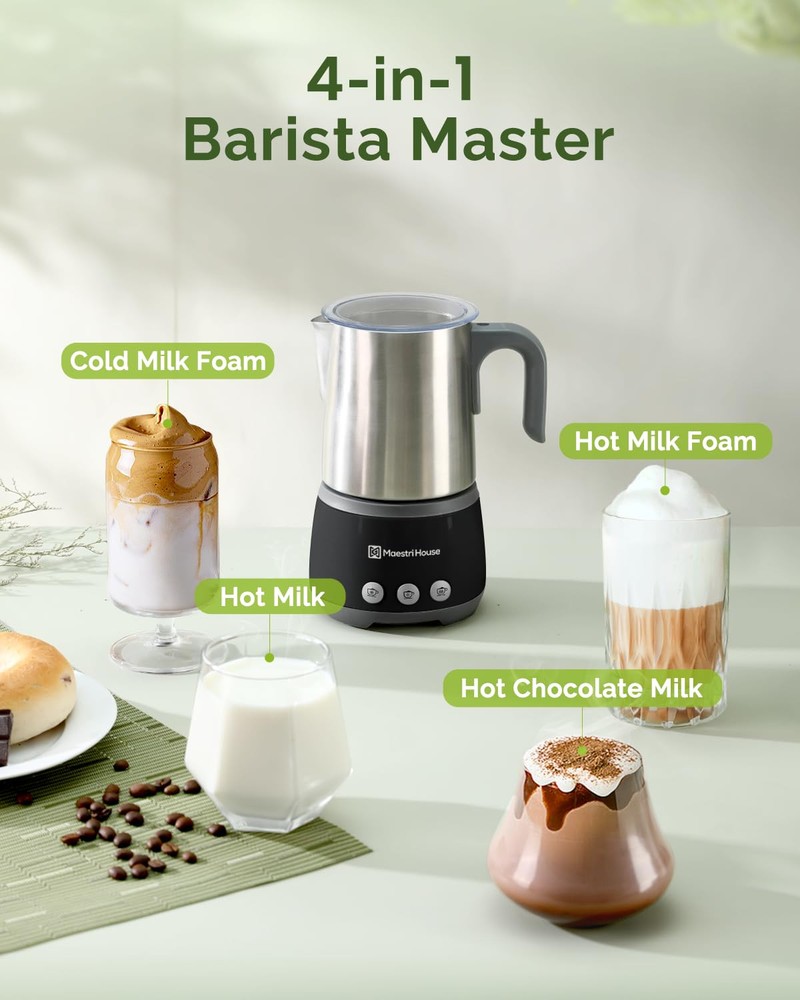 4-in-1 Electric Milk Frother and Steamer with 16.9OZ Capacity, 600W Smart Touch Control for Lattes, Cappuccinos, Hot Chocolate, and More