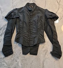 C 1870  S BLACK Boned BODICE HANDMADE LACE EDGING AND Skirt Edwardian Victorian