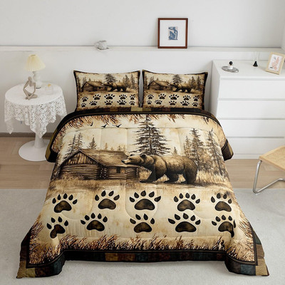 Brown Bear Queen Comforter Set Hunting Theme Bedding Set for Women Men Animals W