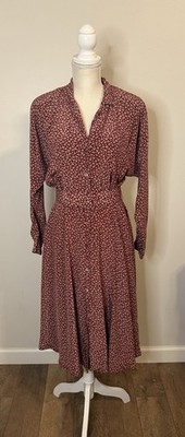 Vintage Alcott & Andrew s Silk Buttoned Long Sleeve Belted Patterned Dress 6