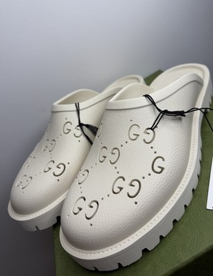 Gucci Herren Weiß Gummi GG Monogramm Schieber Pantoletten Größe 12UK/13US