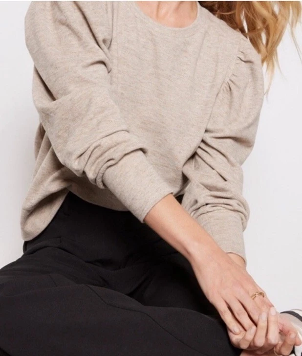 Pullover EVEREVE Stacy Heather Avena Manga Abullonada Para Mujer Talla Pequeña S ¡NUEVO! Foto 3 de 4