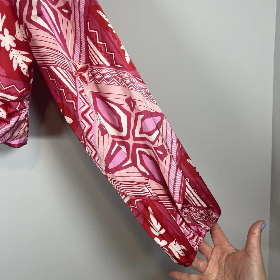 Caroline Constas Pink Geometric Hippie Retro Lux Designer Blouse NWT $485 large  - Image 3 of 4