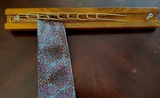 VTG Belt Hook Tie Rack MCM Wood Brass Inlay Wall Mount Hanger W Germany Dad Gift