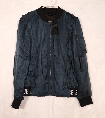 Y2K Medium Bebe Green Satin Logo Taylor Cargo Bomber Jacket NWT