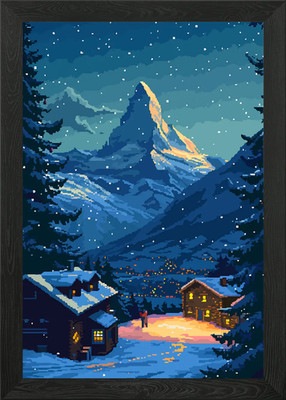 Swiss Village Pixel Art Gerahmtes Wandbild Poster Leinwanddruck Bild