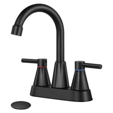 KHQF 4 Bathroom Sink Faucet 2 Handle Matte Black Pop Up Drain Included 360