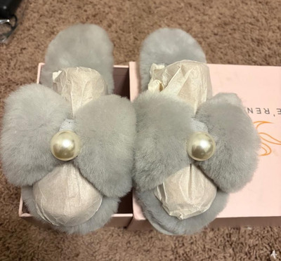 NEW $999 LUXURY  Se renis SZ 5-6 AUSTRALIAN Shearing Slipper with Bow and Pearl