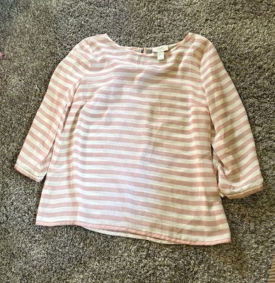 Ann Taylor / Loft Womens Pink White Stripe Sheer Blouse Sz Petite Medium
