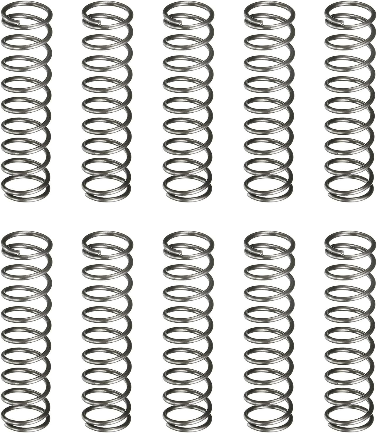 10Pcs Compression Spring, 10mm OD, 1mm Wire Size, 40mm Free Length, Spring Steel
