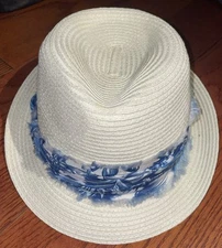 NWT Womens Beige Blue Panama Jack Beach Cruise Fishing Fedora Hat One Size
