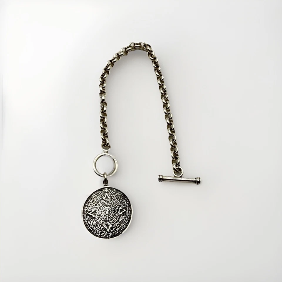 CII México Plata Esterlina Calendario Maya Azteca Eslabón Rolo, Pulsera Cierre Palanca Foto 4 de 4