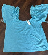 NWT Anthropologie Pilcro Peasant Top Sz XL Lace Eyelet Trim Shoulder/ Sleeve
