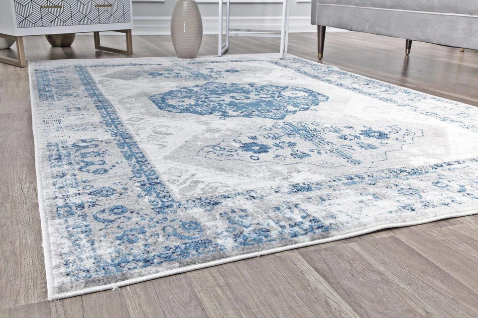 Alfombra vintage de granja gris azul FY25A 2'6" X 8' Foto 4 de 4