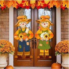 Fall-Themed Scarecrow Door Plaques - Set of 2 for Outdoor and Indoor Use