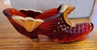 SIGNED RANDY FENTON RUBY RED GOLD TRIM GLASS SHOE HANDPAINTED