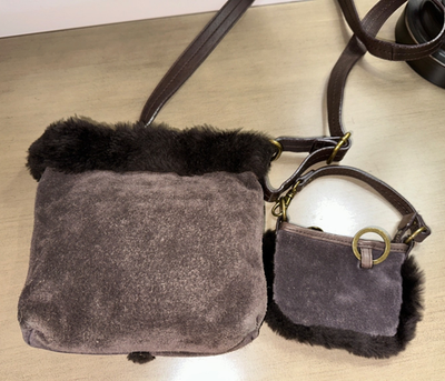 Y2K UGG Australia brown shearling lined suede crossbody purse
