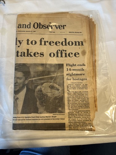 Newspaper Iran Hostages Released Reagan Inauguration Raleigh NC January 21 1981 - Picture 3 of 24