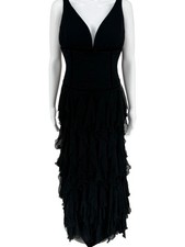 Pamella Roland Black Tiered Chiffon Gown Size 8
