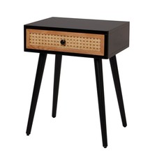 Bedside Table Cabinet 1 Drawer MDF Matt Black Rattan Effect (H)580(W)450(D)450mm