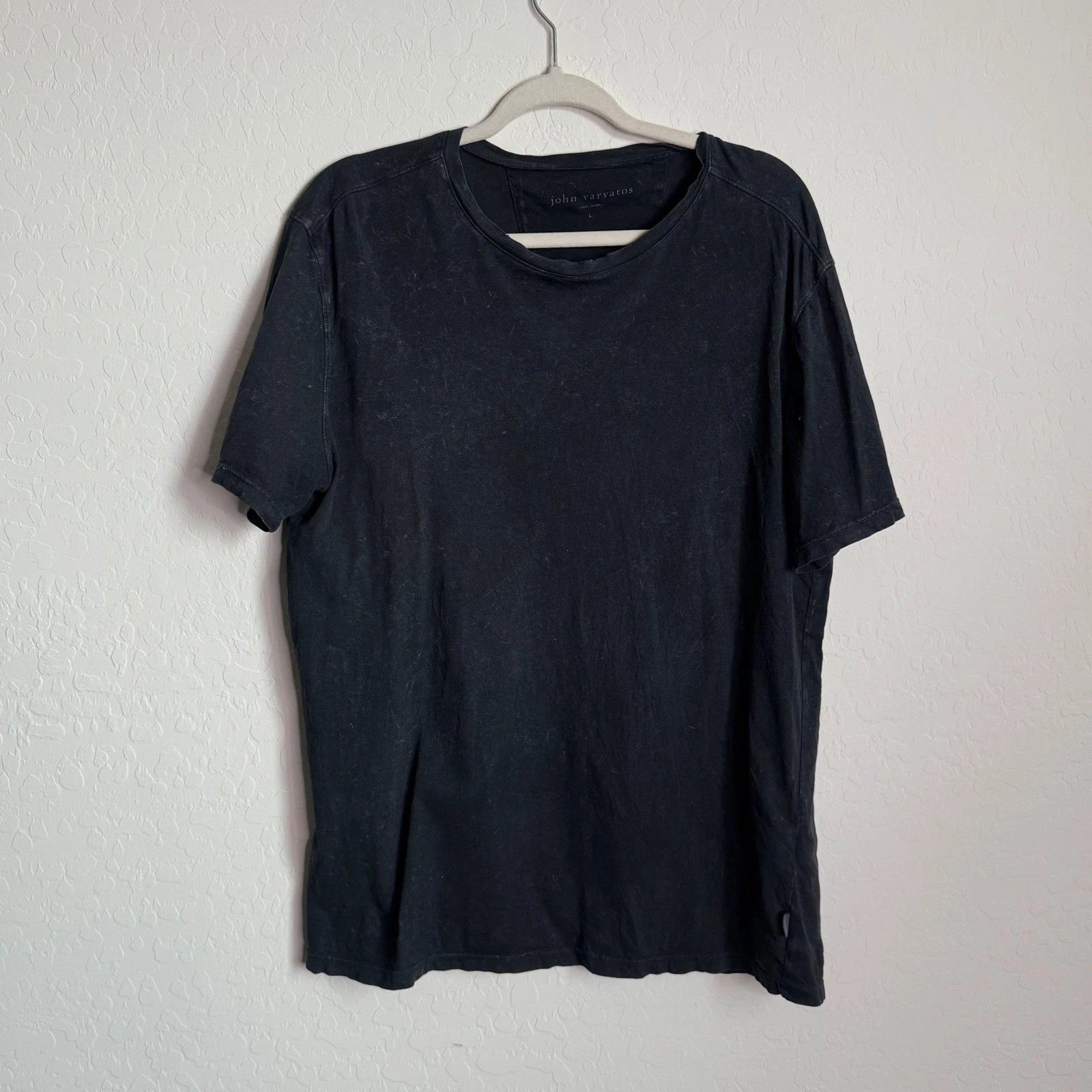 John Varvatos USA Mens Large Faded Black Cotton Crewneck T-Shirt Cotton Minimal
