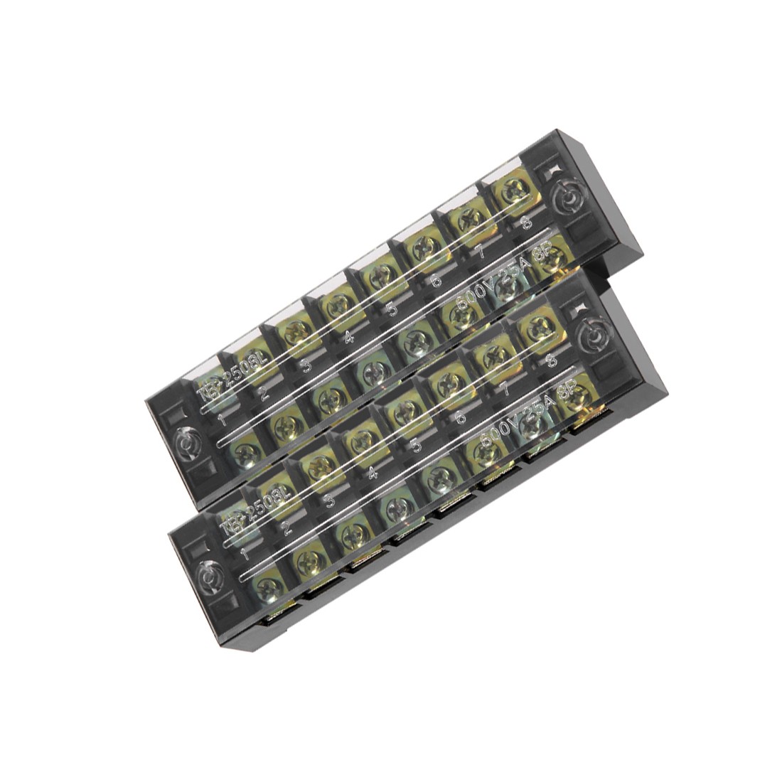 2 Pcs Dual Rows 8 Positions 600V 25A Ground Circuit Terminal Blocks