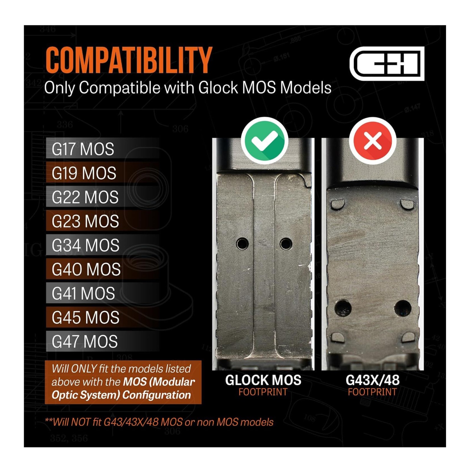 C+H Precision Optic Adapter Plate Compatible with Glock 17 19 MOS to Holosun EPS
