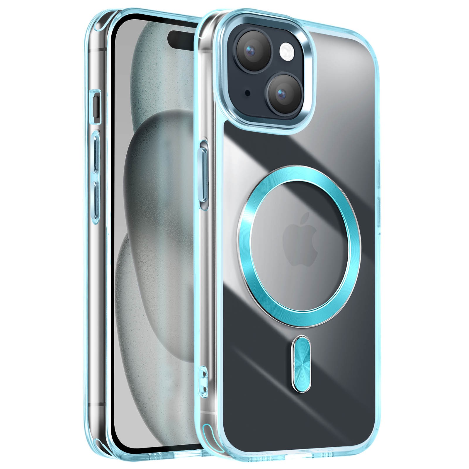 Coque iPhone 15 Avizar Cristal Color Bleu - Protection antichoc transparente