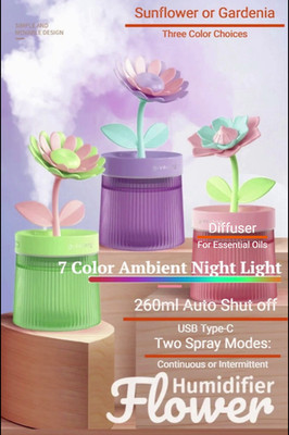 260ml USB Flower Humidifier Aroma Diffuser w/LED Night Light