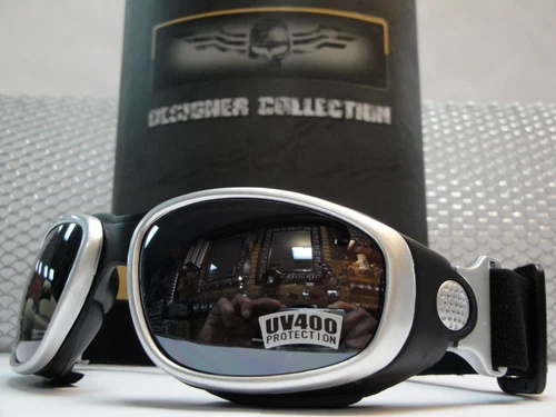 NEW MOTORCYCLE BIKER SPORT Day RIDING PADDED GLASSES GOGGLES Silver Black Frame