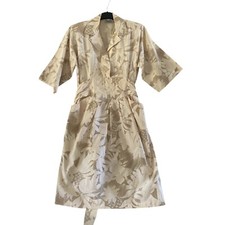 VGT Bruce Wayne Floral Dress Tan Belted 3/4 Sleeve Collared Made in USA