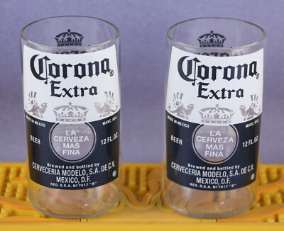 CORONA EXTRA BEER GLASSES SET OF 2 MADE FROM ORIG. 12oz BOTTLE