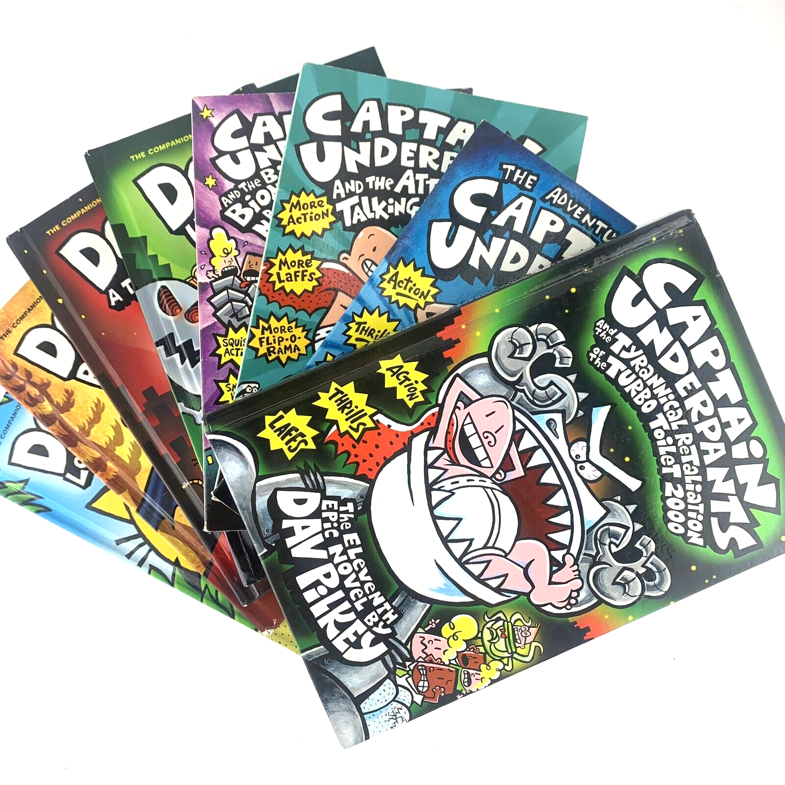 Dav Pilkey Book Bundle-Lot Of 8 Dog Man/Captain Underpants Adventures Kids Books