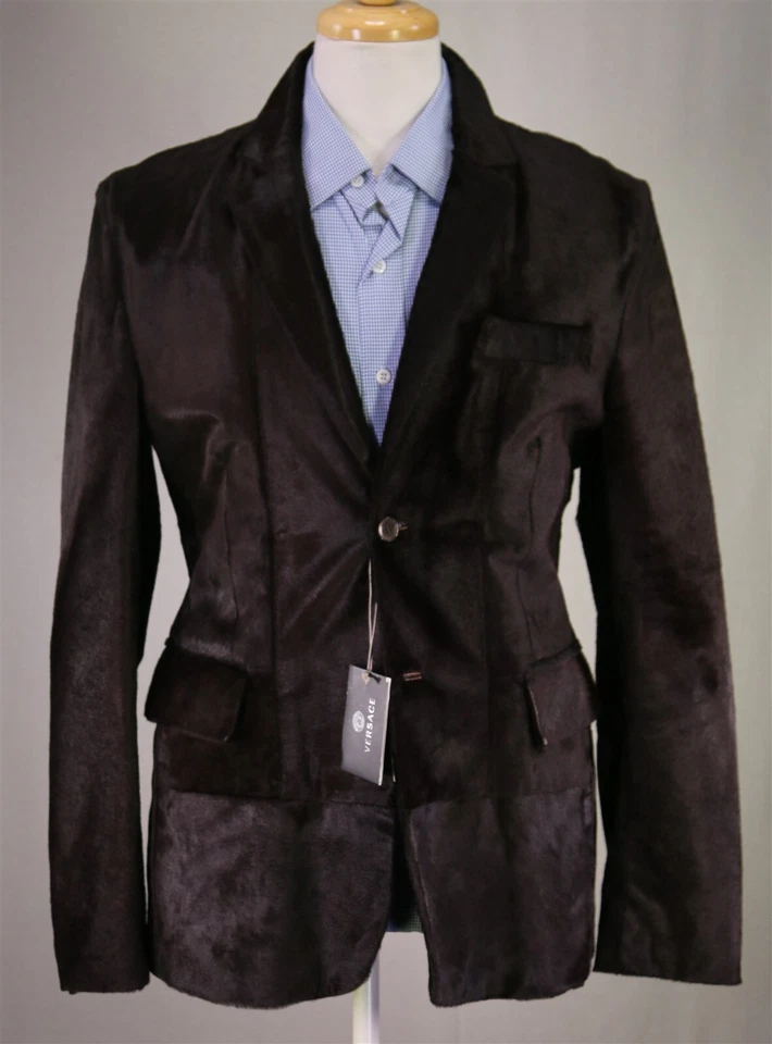 Versace Collection Blazer 38R Marrón Pelo de Caballo Chaqueta de Cuero 2 Botones NUEVO Foto 3 de 4